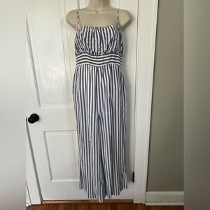 HYFVE Blue White Striped Wide Leg Jumpsuit Spaghetti Straps Size Large Preppy